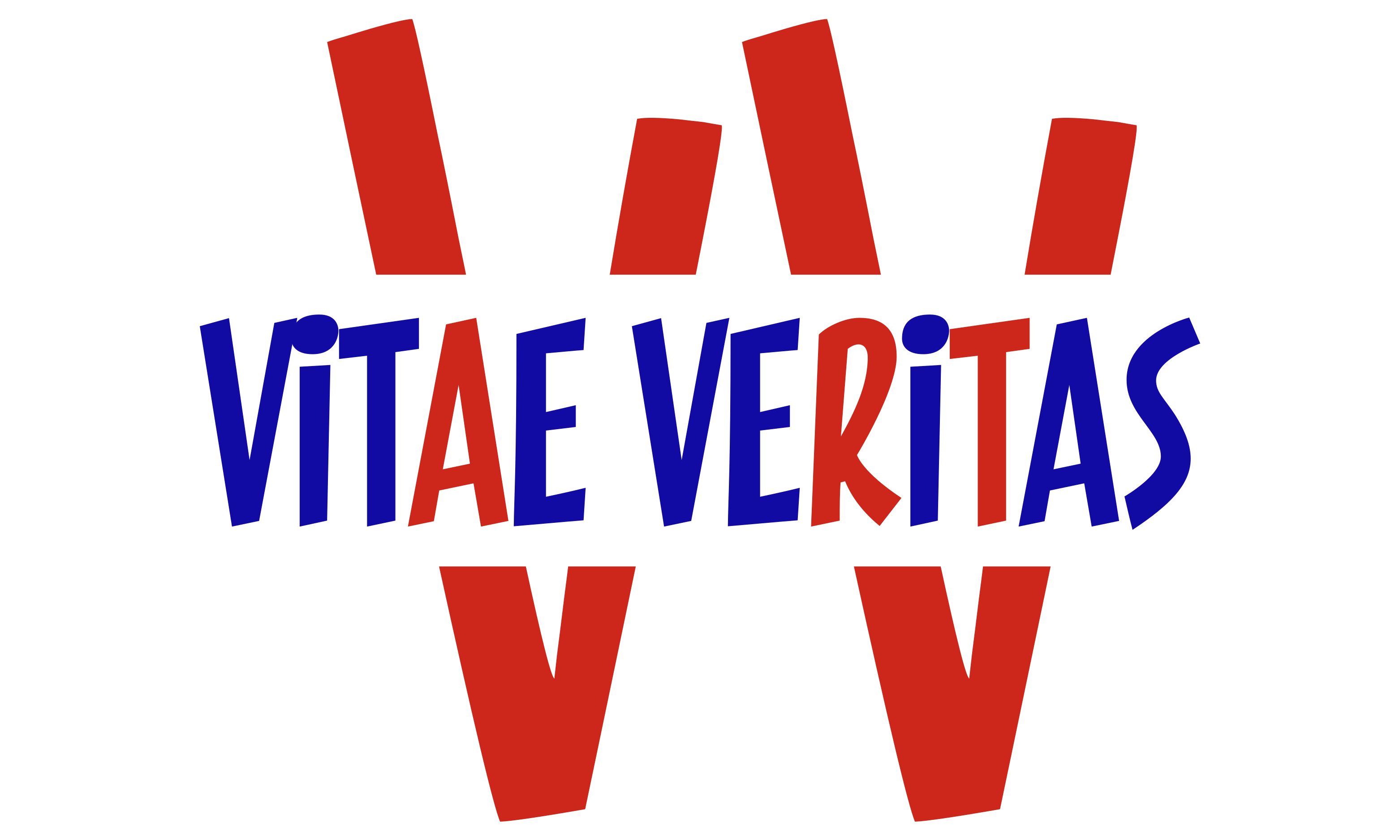Vitae Veritas is in caps in dark blue, with the A and R and T in red, spelling 